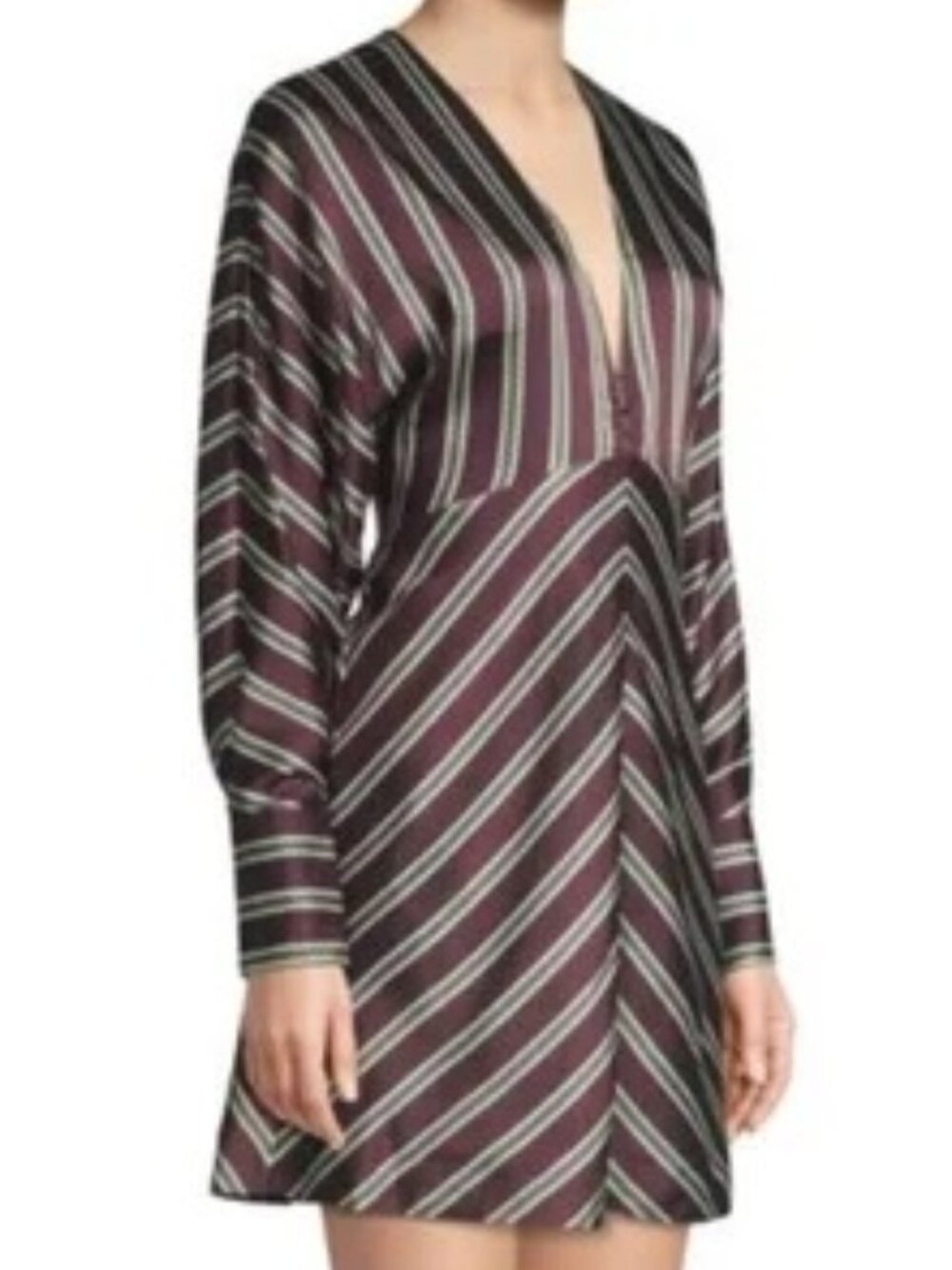 Alexis Tena V-Neck Striped Mini Dress – Maroon Green, Size M